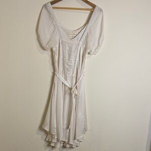 Creamy White Silk Dress with Belt and slip